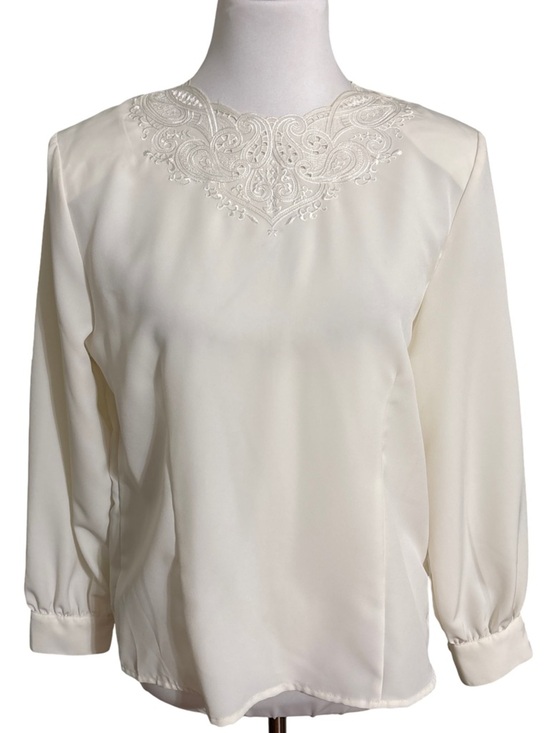 christie & jill Tops - Christie & Jill Vintage Cream Embroidered Neck Blouse Women's